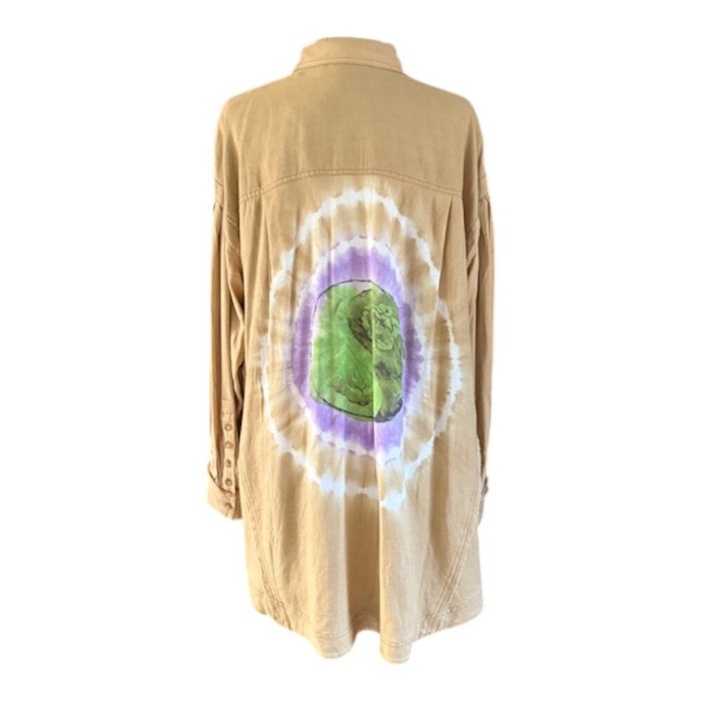 Free People WTF Yin Yang Tie Dye Graphic Buttondown Boho Oversized Shirt Medium - Picture 11 of 16
